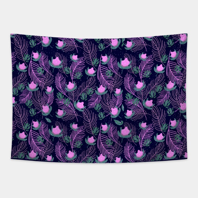 Pink flowers pattern Tapestry by Valeria Frustaci 