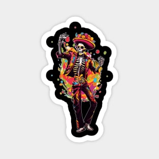 Colorful Day of the Dead Dia de Los Muertos Skeleton Dancing Magnet