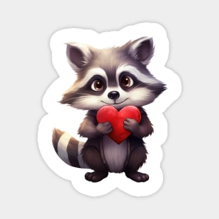 Valentine Raccoon Holding Heart Magnet