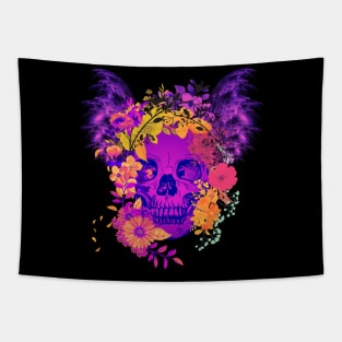 neon floral skull Tapestry