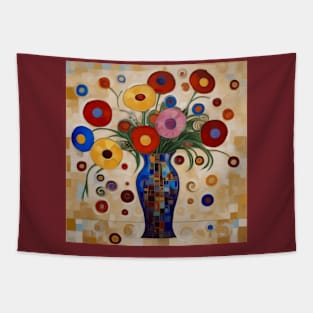 Abstract Flowers in a Geometric Vase Tapestry