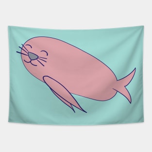 Smiling Pink Kawaii Seal Tapestry