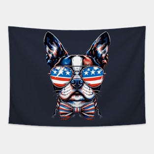 Boston Terrier Dog Sunglasses American Flag 4th of July Tapestry