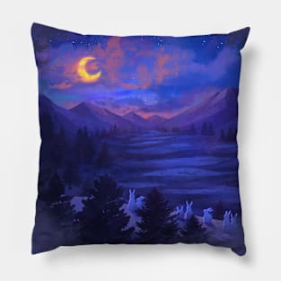 Rabbit under night sky Pillow