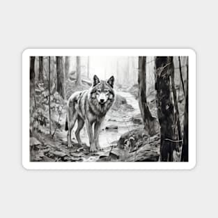 Wolf Animal Predator Wild Nature Ink Sketch Style Magnet