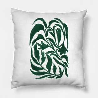 Enchanted Forest Flora Leaves Dark Green Pillow