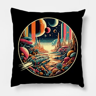 Alien World Expedition: Retro Space Landing Pillow