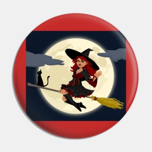 Halloween Flying Witch On Broom Pin