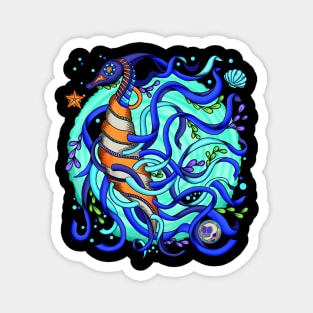 The Seahorse - Underwater Blue World - Dia De Los Muertos - Colorful Seahorse Magnet