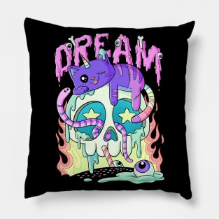 Dream Cute Kawaii Caticorn Skull Pastel Goth Aesthetic Pillow