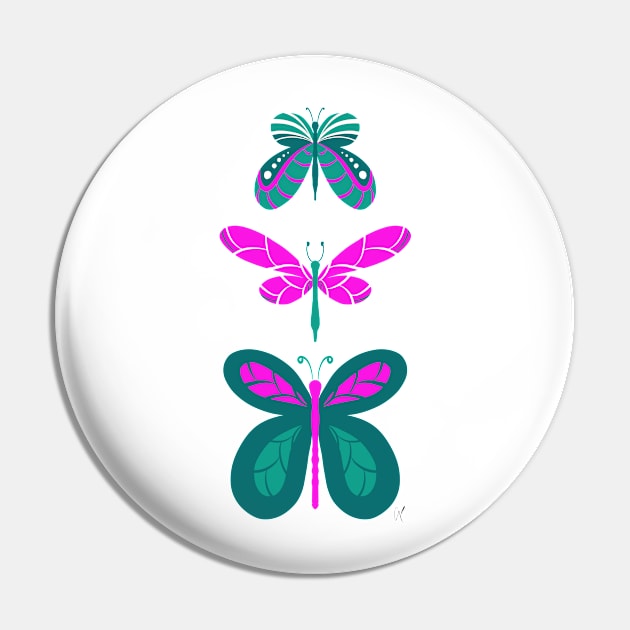 Butterflies Pink Turquoise Pin by GinColorist