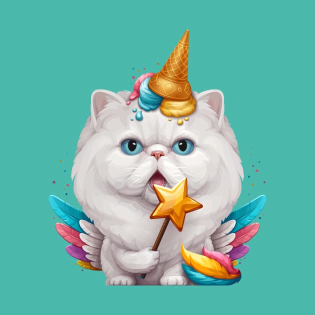 White Persian Cat Ice Cream Unicorn by stonemask