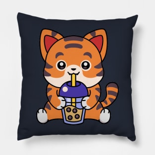 Cute Tiger Drinking Boba Pillow