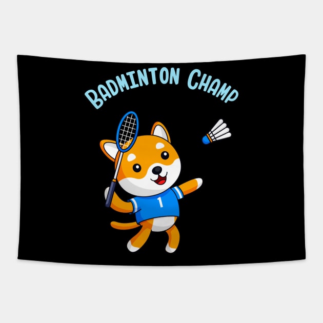 Badminton Champion Cute Dog Kids Sport Tapestry by Foxxy Merch