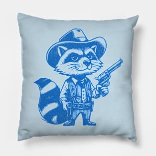 Sheriff Raccoon in Blue - Wild West Adventure Vintage Design Pillow