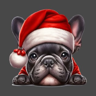 Cute Frenchie Wearing Santa's Hat T-Shirt