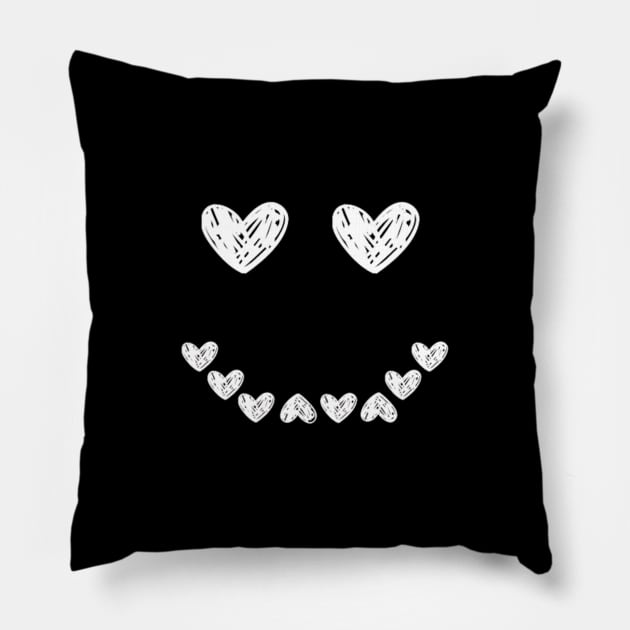 Smiling face heart white Pillow by Shineyarts