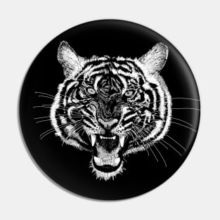 Hand drawn Tiger Angry Face - Roaring Pin