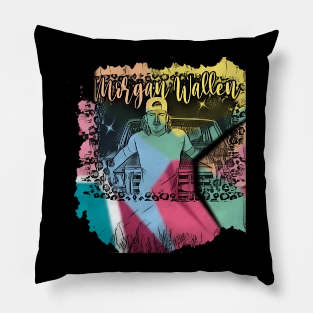 Morgan Wallen - wpap vintage Pillow by Hi.Nawi