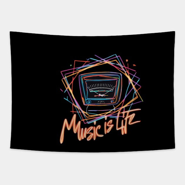 "Neon VU Meter Graffiti Art Print" - Music Life Lover Song Tapestry by stickercuffs