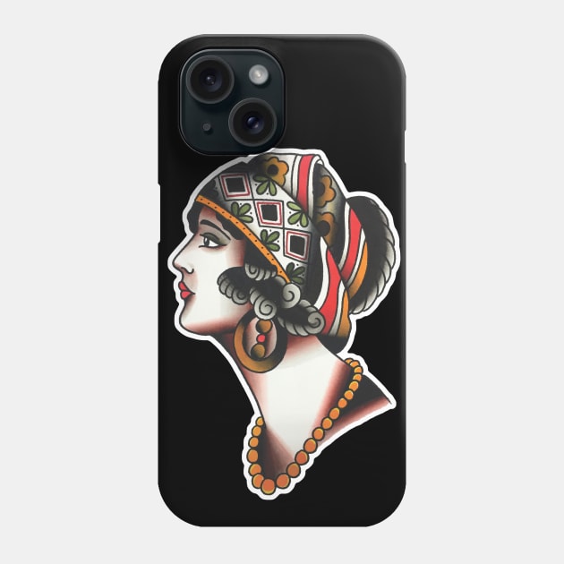 Classic Lady Face Tattoo Design Phone Case by forevertruetattoo