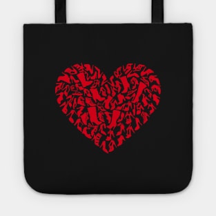 Red heart with shoe silhouettes Tote