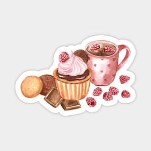 Cupcake and hot chocolate watercolor Magnet