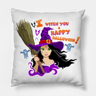 The Witch and Halloween Pillow