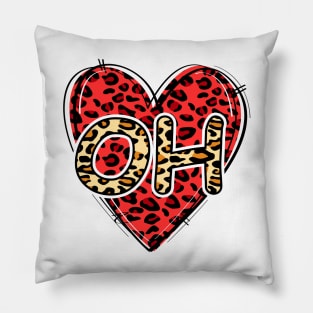 Love OHIO Leopard Heart OH Pillow