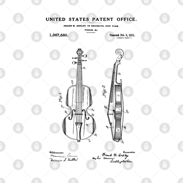 Vertical Violin Patent 1921 Black by Luve