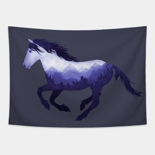 Dramabite Wild Horse Mustang Equine Double Exposure Wildlife Animal Tapestry by dramabite