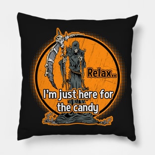 Grim Reaper Relax I'm Just Here For The Candy Pillow