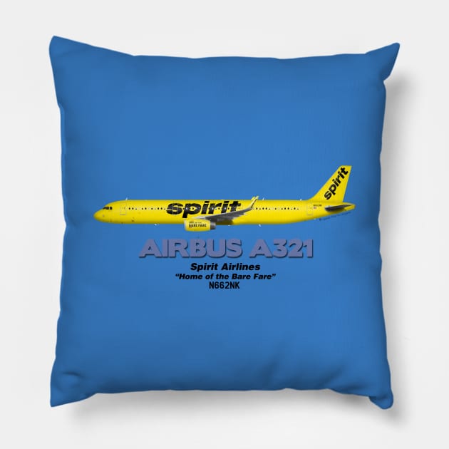 Airbus A321 - Spirit Airlines "Home of the Bare Fare" Pillow by TheArtofFlying