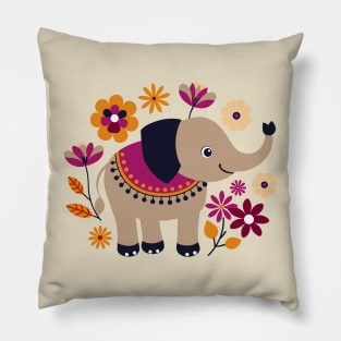 Elephant Kids Boho Flower Pillow