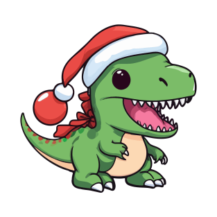 Kawaii T-Rex Dinosaur in Christmas Hat - Perfect for Dino Lovers T-Shirt