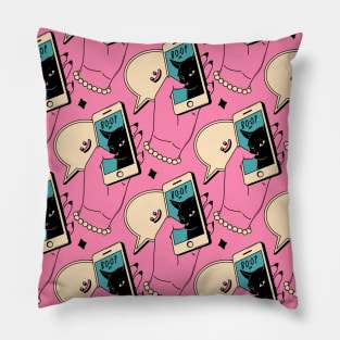 Boop Nose Black Cat Pattern in pink Pillow