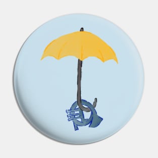 Yellow umbrella and blue horn - blue Pin