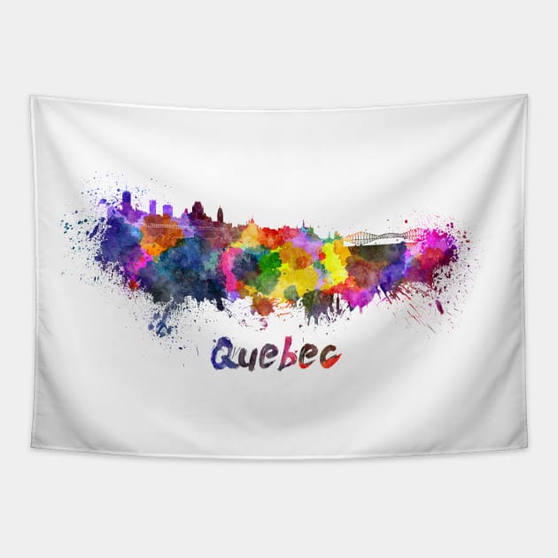 Quebec skyline in watercolor Tapestry by PaulrommerArt