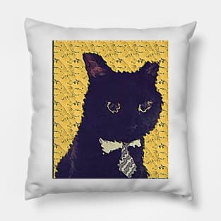 Black Business Cat Kitten With Yellow Tie With Yellow Tie Pillow