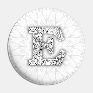 'E' intricate pattern Pin