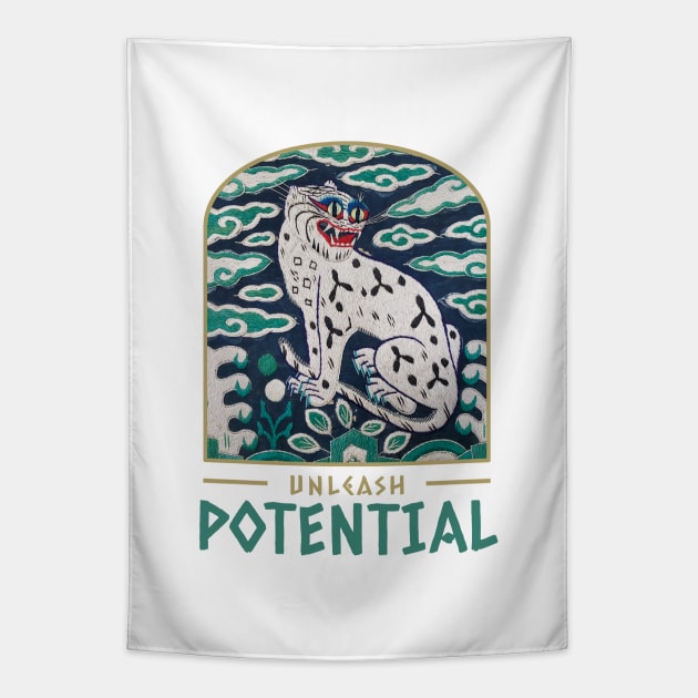 white tiger lover gift, Korea traditional embroidery art style, positive quote for enthusiasts of South Korean Culture Tapestry by korean-design