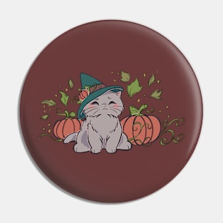 White Autumn Pumpkin Cat Pin