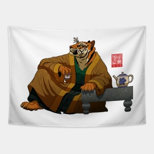 Lounging Tiger, Perching Dragon (fly) Tapestry