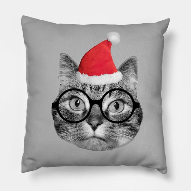 Cute fluffy tabby cat celebrating Christmas Eve Pillow by Purrfect