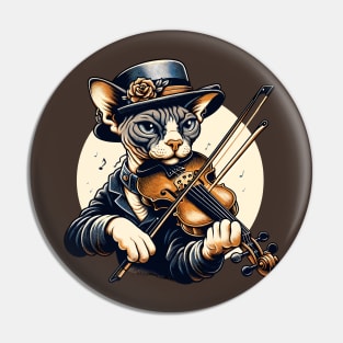 Devon Rex Cat Playing Violin Pin