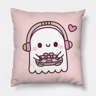 Cute Ghost Gamer Playing Video Games Pillow