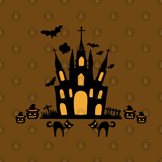 Halloween Pumpkin Black Cat Graveyard Church by BellaPixel