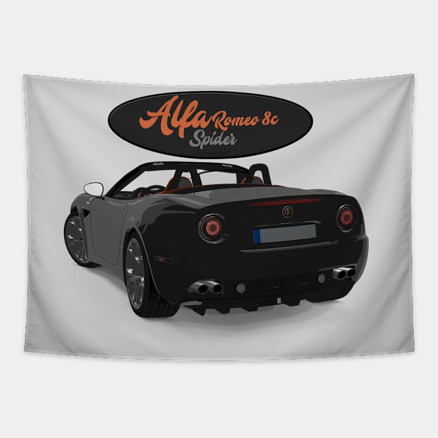 ALFA ROMEO 8C SPIDER Black Back Tapestry by PjesusArt