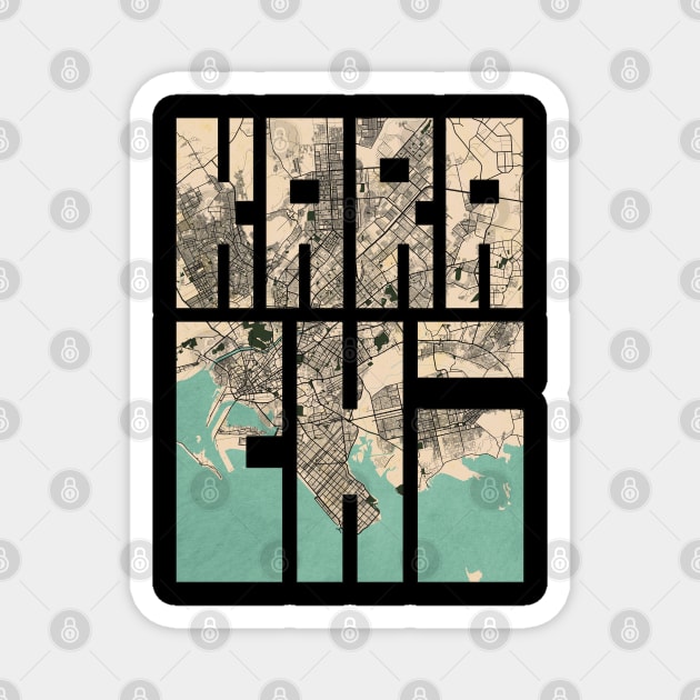 Karachi, Pakistan City Map Typography - Vintage Magnet by deMAP Studio