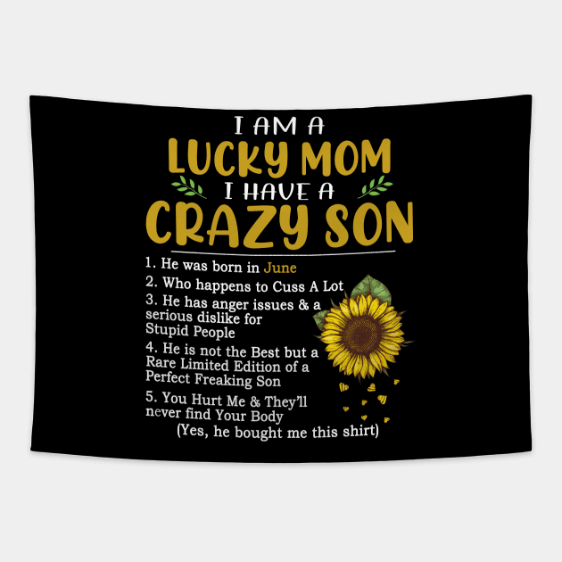 I Am A Lucky Mom I Have A Crazy Son Tapestry by celestewilliey